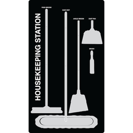 5S Supplies 5S Housekeeping Shadow Board Broom Station Version 11  - Black Board / Gray Shadows  With Broom HSB-V11-BLACK/GRAY-KIT